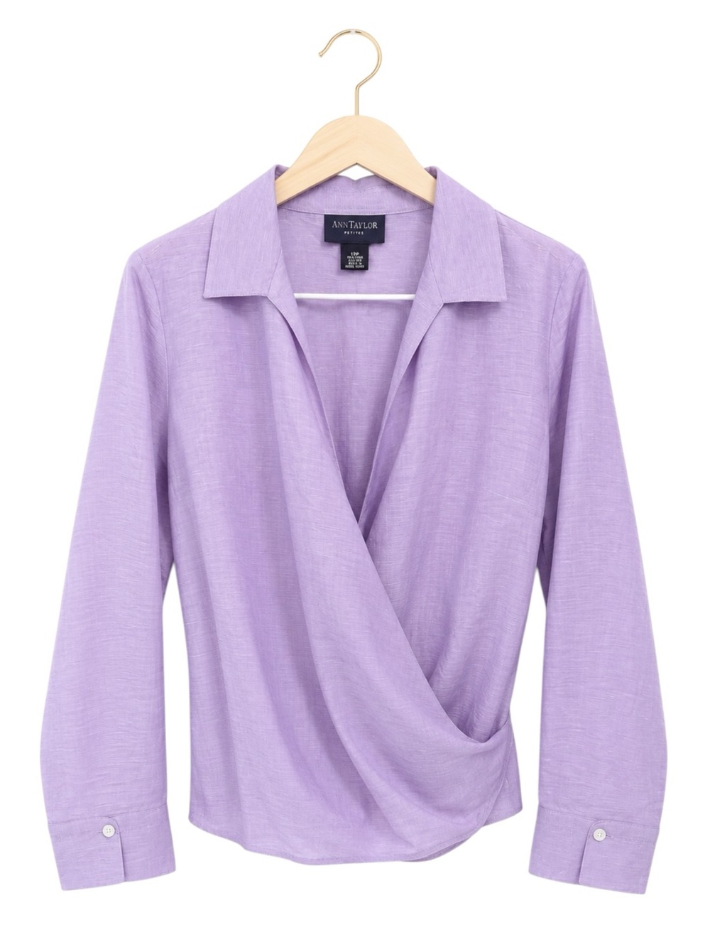 Linen Silk Wrap Blouse Ann Taylor Lavender Lilac Career Top 12P Timeless